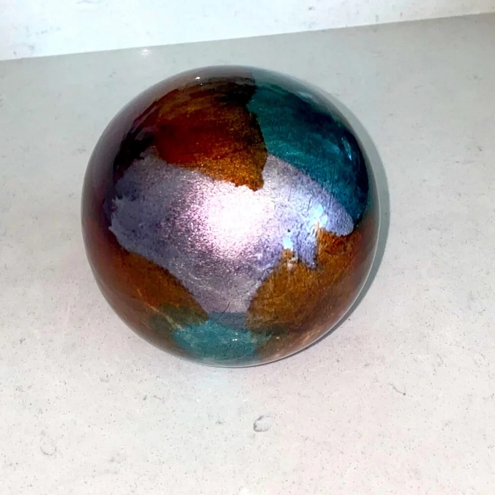 Pier 1‎ Iridescent Ceramic Decorative Sphere Ball Orb Decor Blue Copper Brown